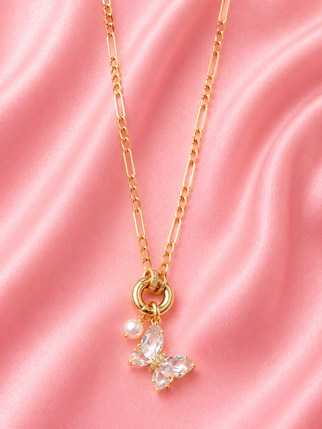 Crystal Butterfly Charm Necklace