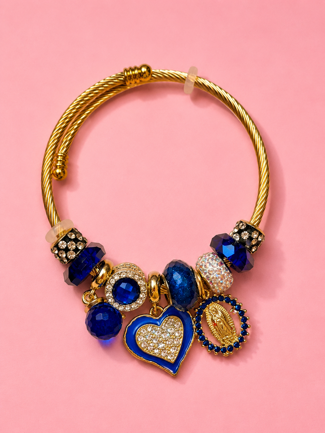 Virgin Mary Blue Heart Charm Bracelet
