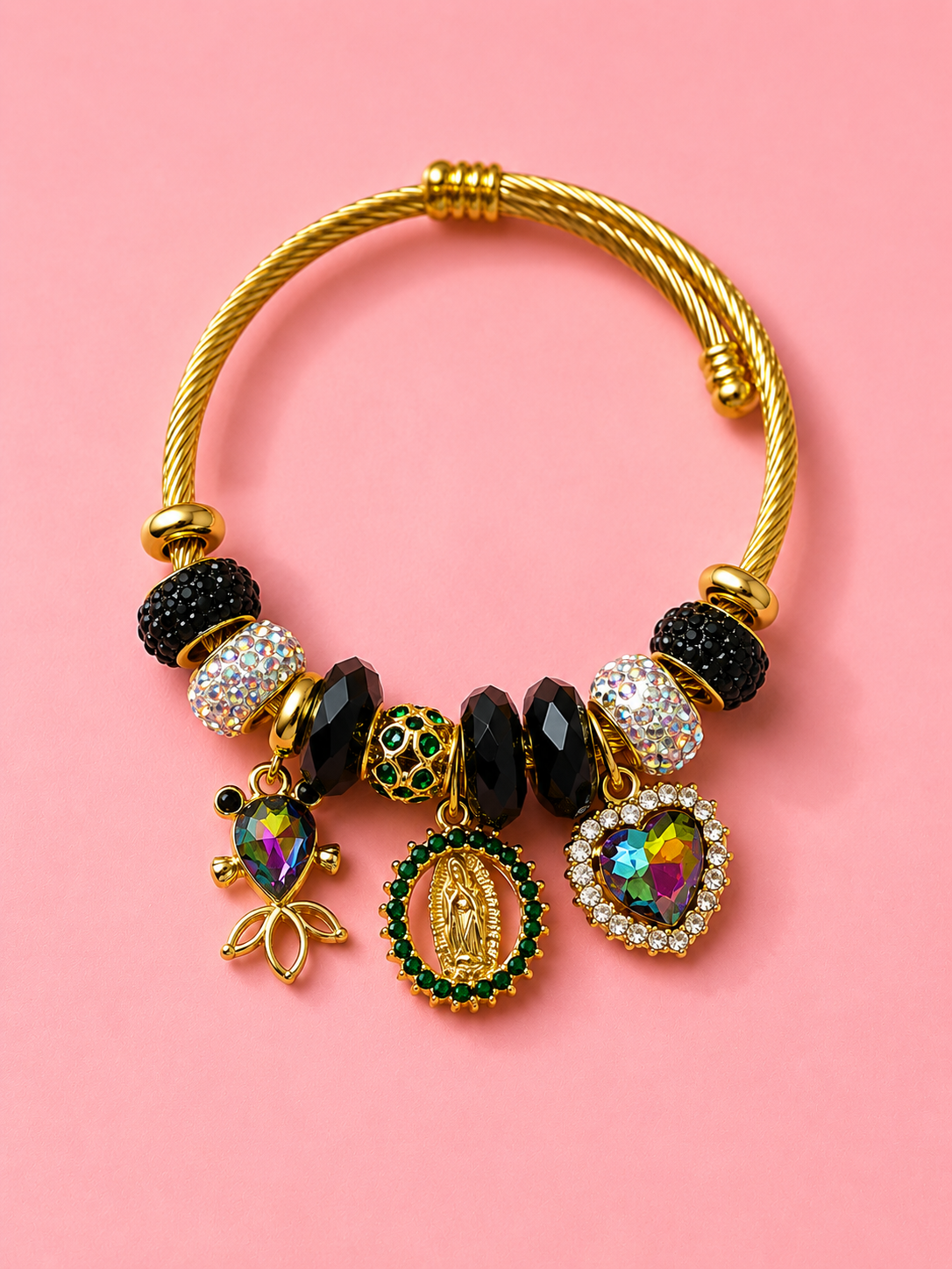 Virgin Mary Emerald Heart Charm Bracelet