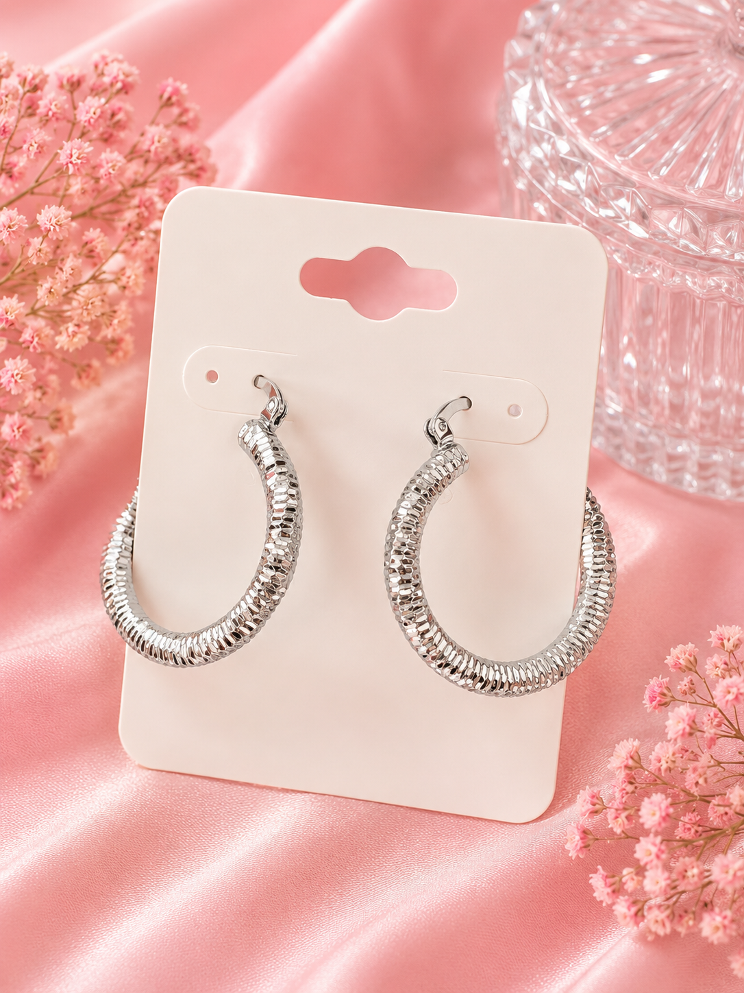 Silver Ripple Hoop Earrings