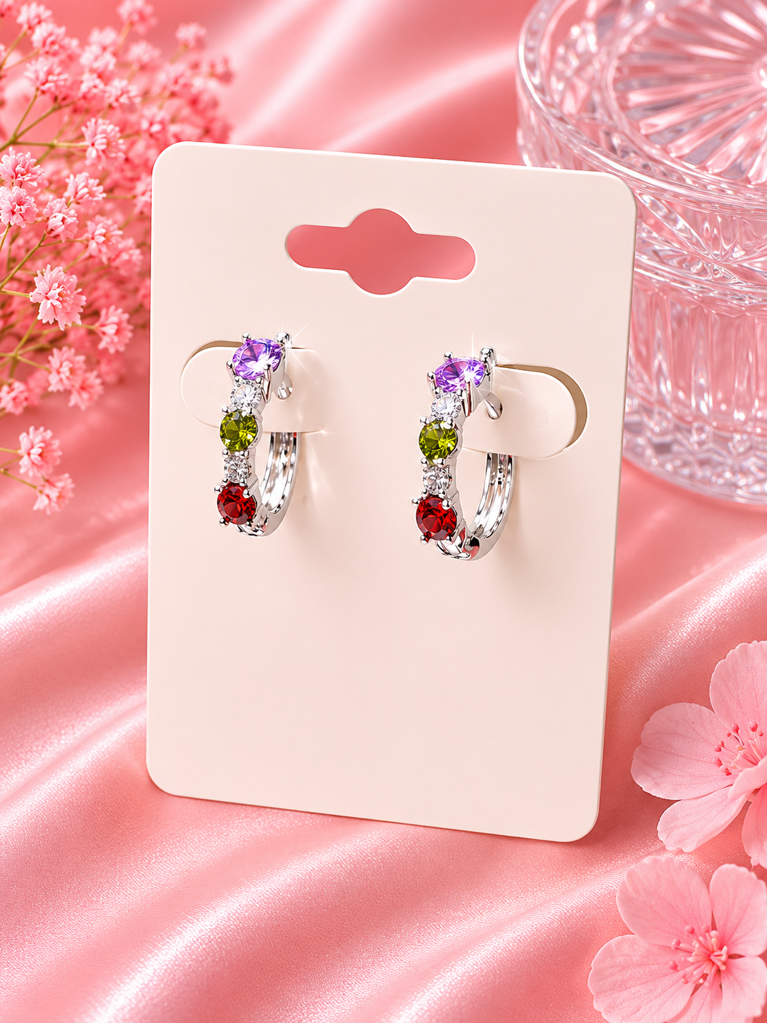 Rainbow Gem Huggie Hoops