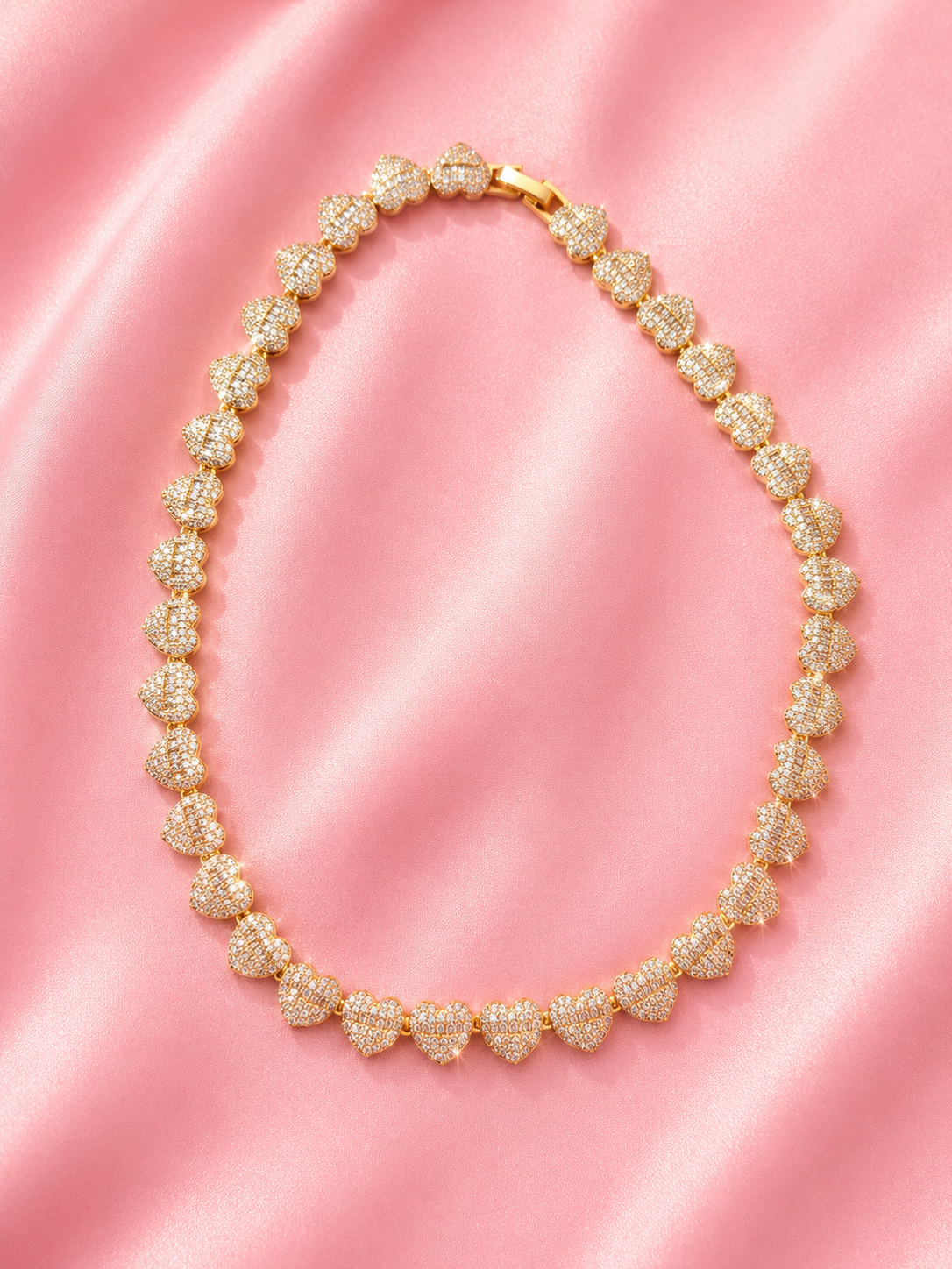 Gold Hearts Tennis Necklace