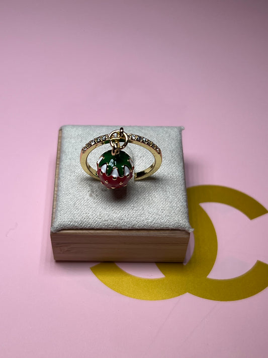 Hanging Strawberry Adjustable Ring