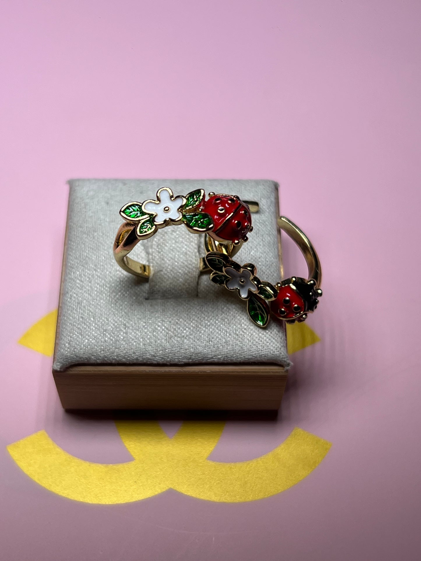 Ladybug Flower Adjustable Ring