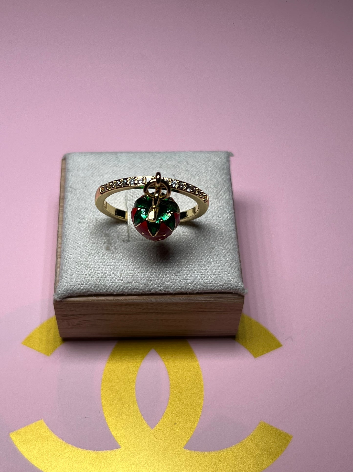 Hanging Strawberry Adjustable Ring