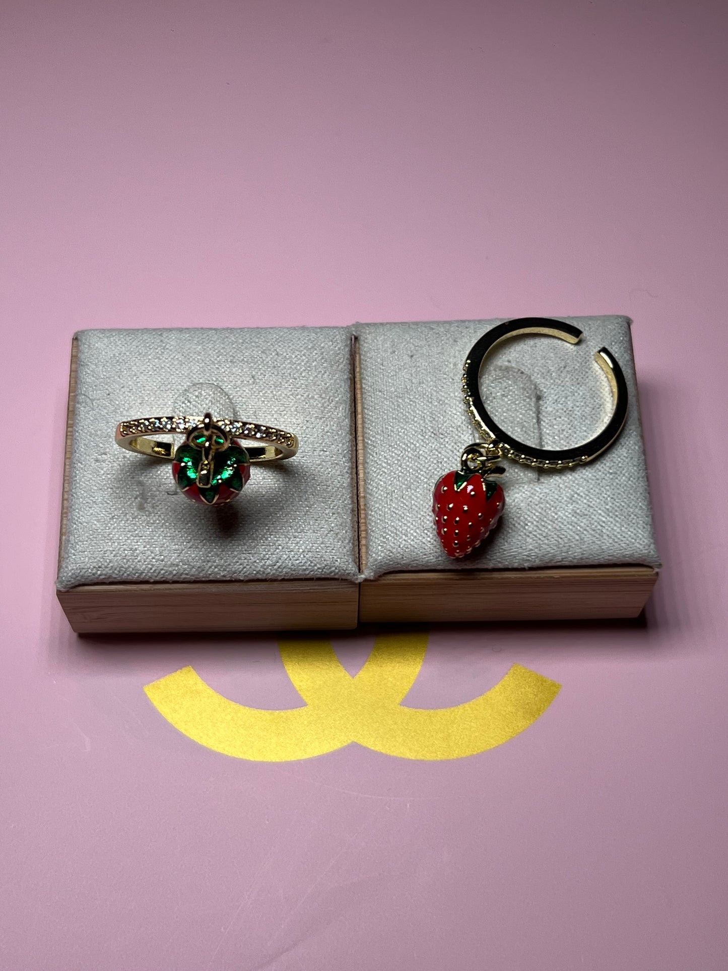 Hanging Strawberry Adjustable Ring