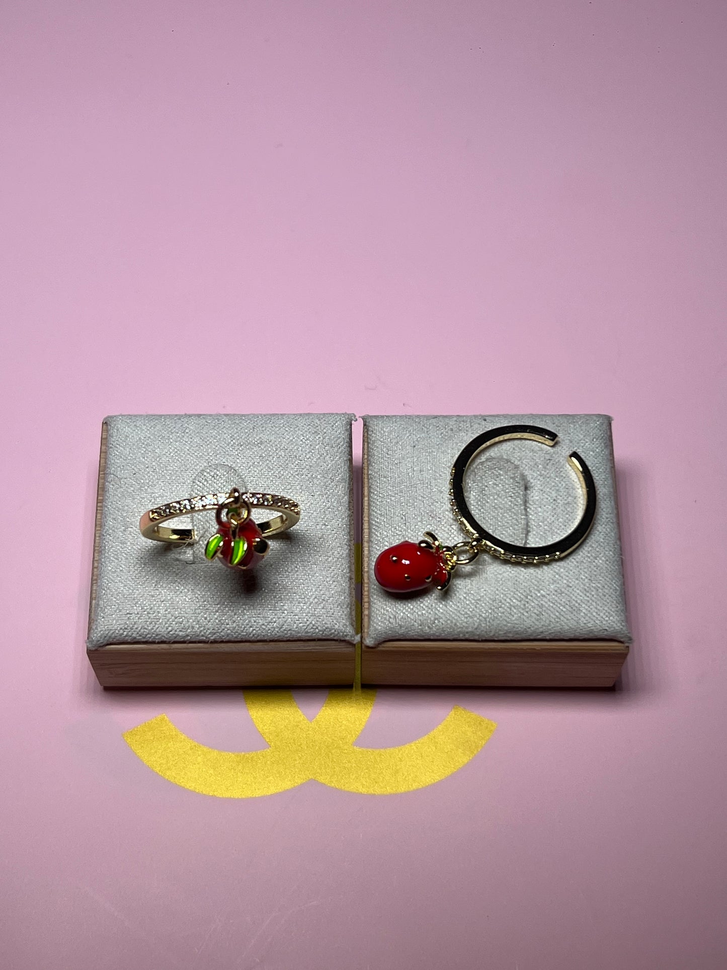 Hanging Strawberry Adjustable Ring
