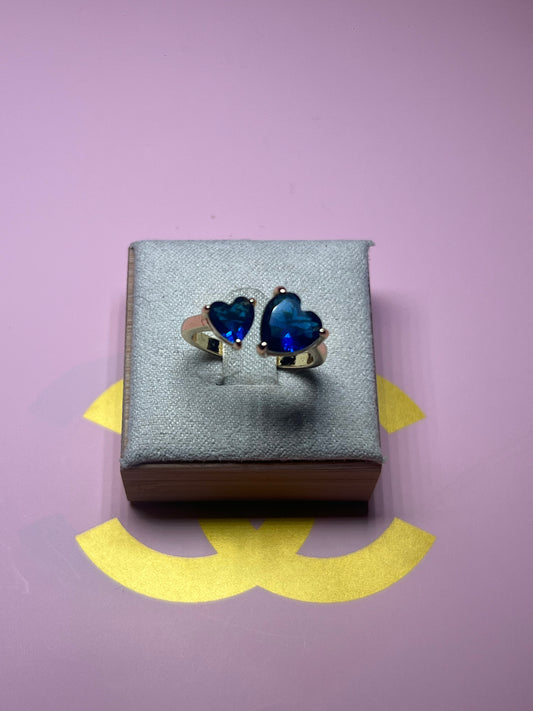 Blue Double Heart Adjustable Ring