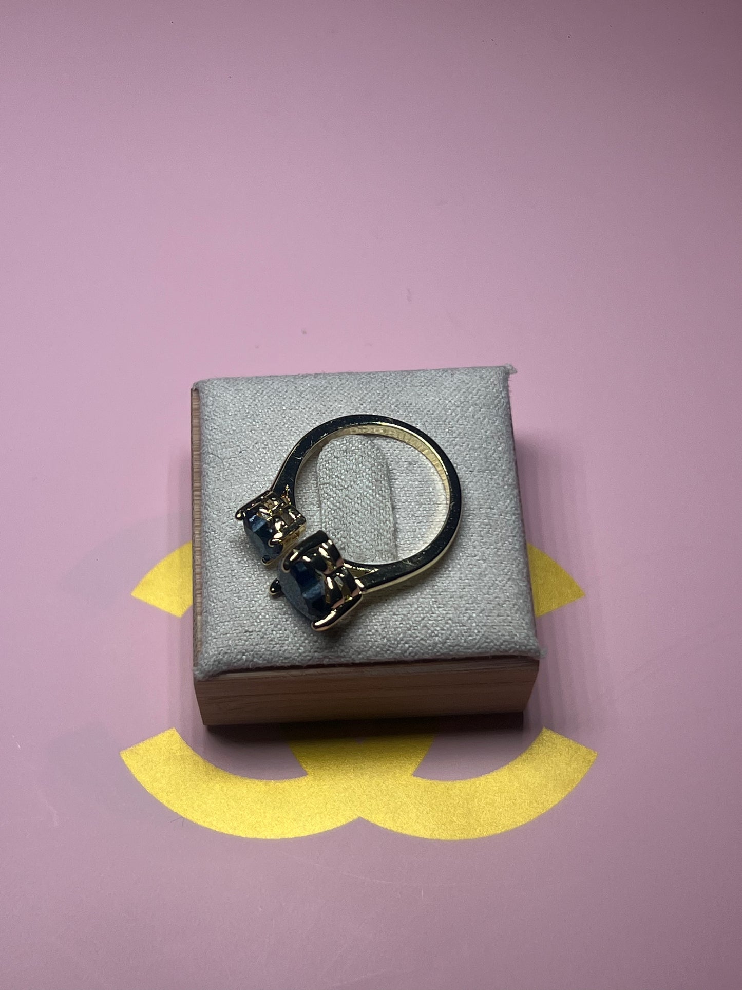 Blue Double Heart Adjustable Ring
