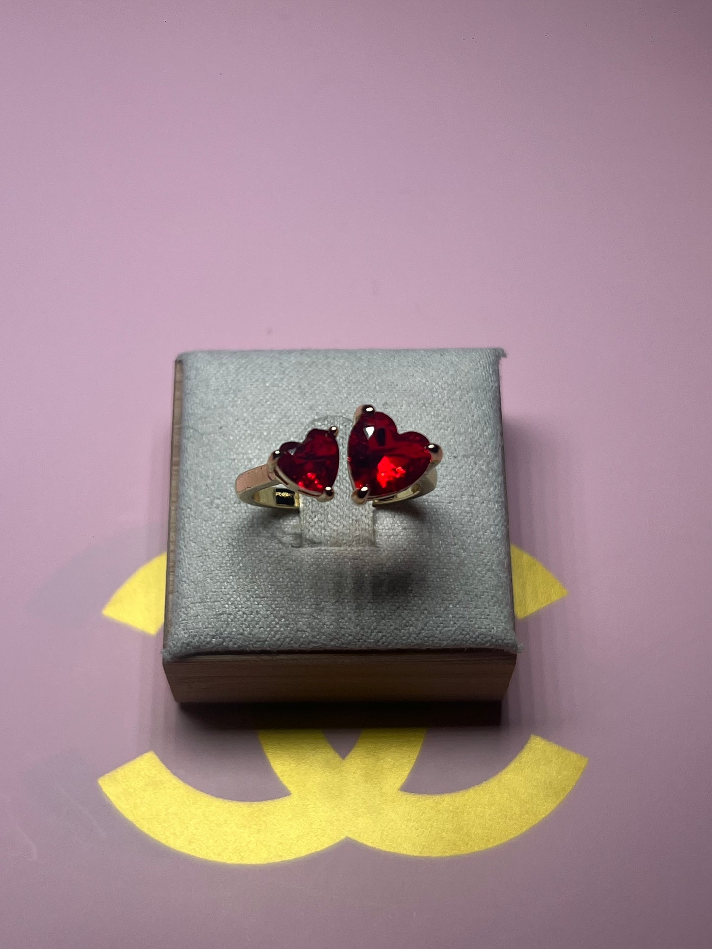 Red Double Heart Adjustable Ring