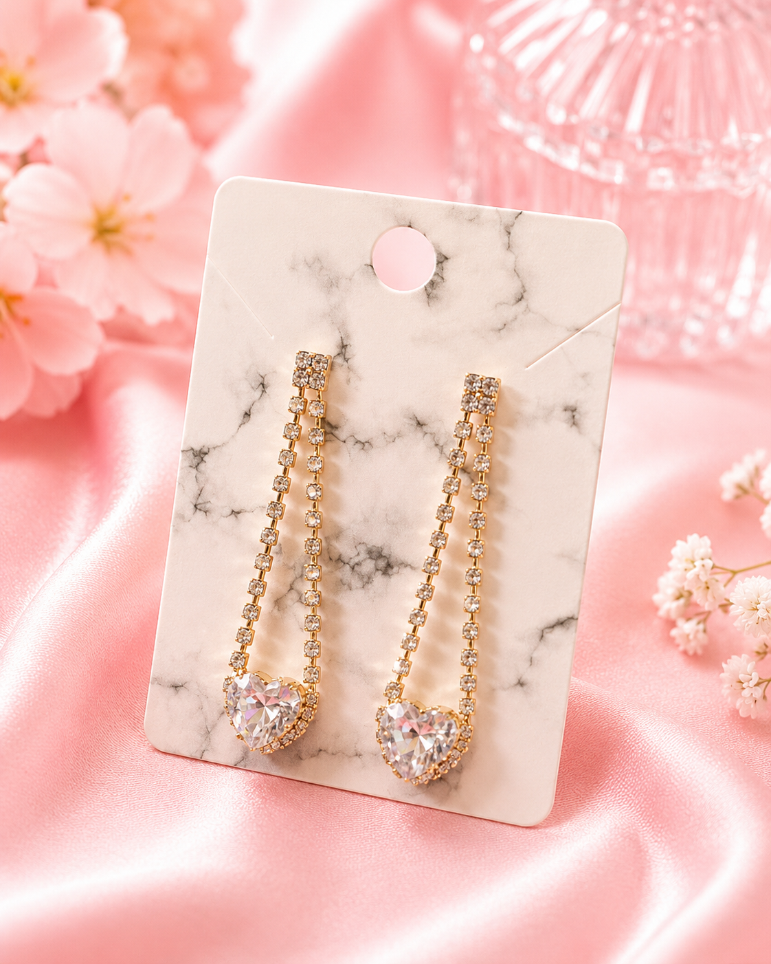 Crystal Heart Cascade Earrings