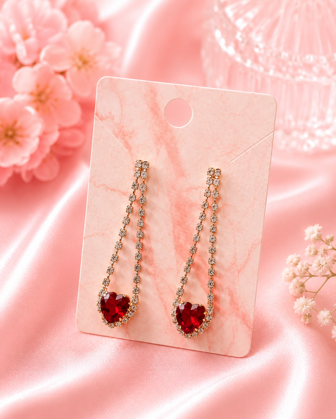 Ruby Heart Cascade Earrings