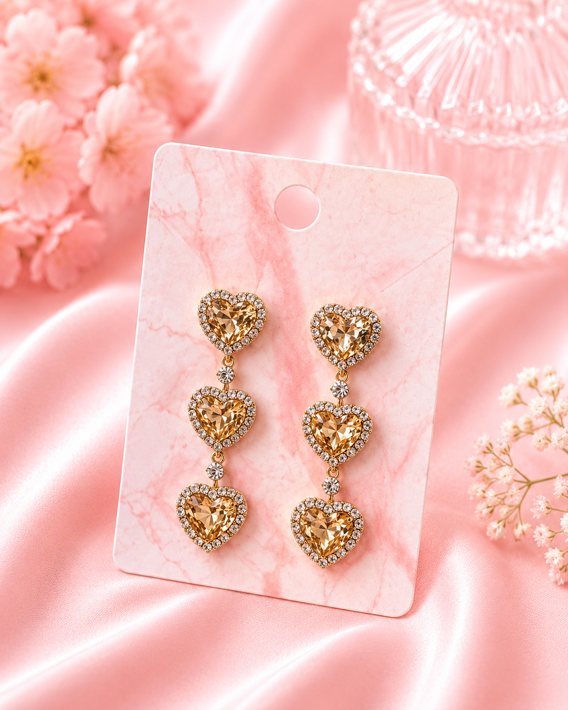 Golden Heart Cascade Earrings