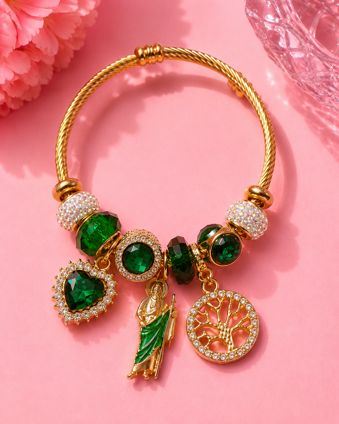Saint Jude Emerald Faith Charm Bracelet