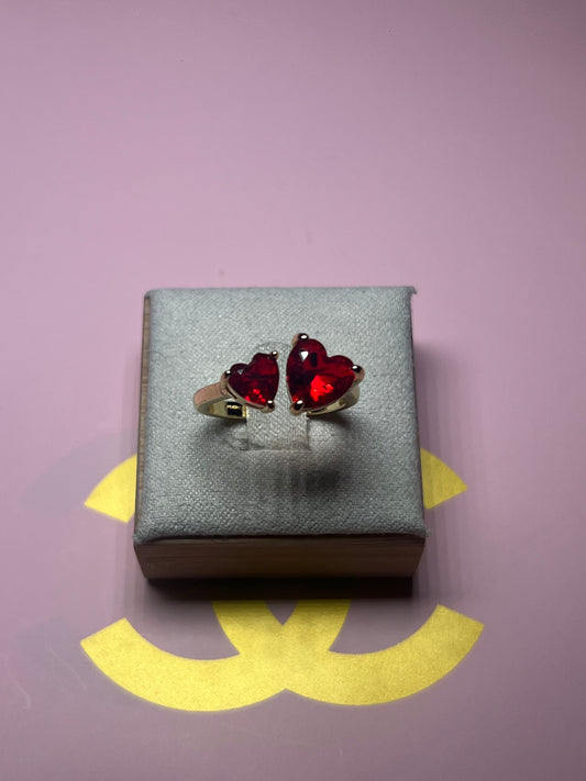 Red Double Heart Adjustable Ring