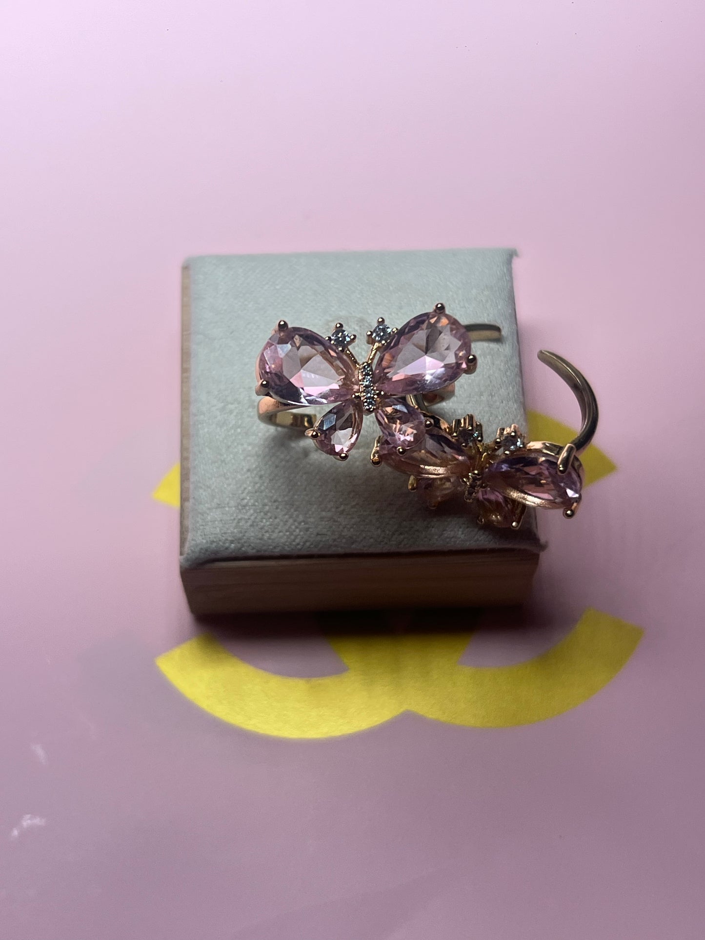 Pink Butterfly Adjustable Ring