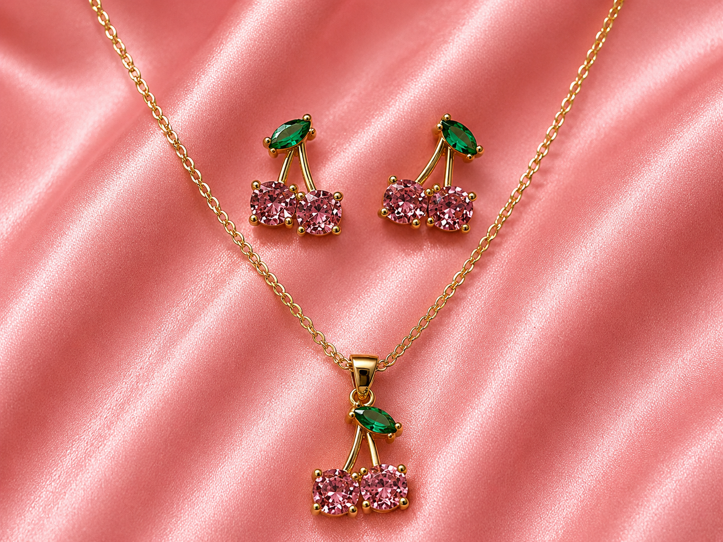 Pink Cherry Sparkle Jewelry Set