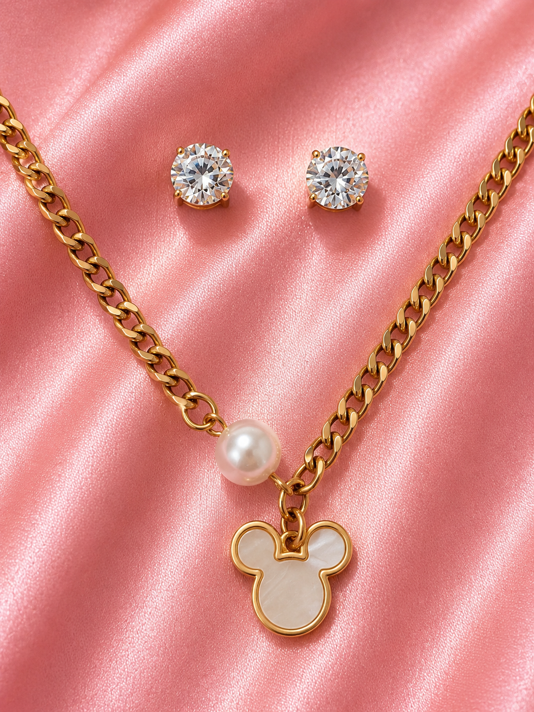 Pearl Mouse Charm Jewelry Set